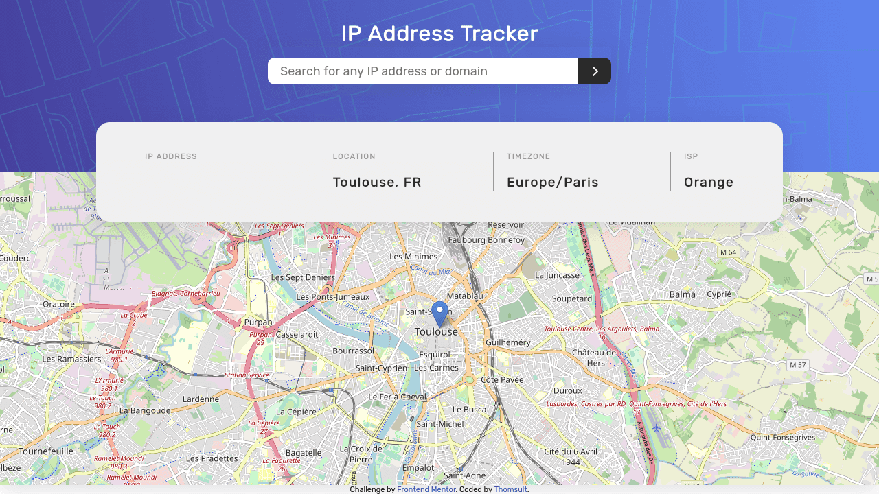 Voir le projet Frontend-Mentor - IP Address Tracker